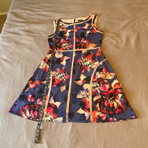 Blue and Pink Floral Knee-Length Dress - Adrianna Papell - Picture 5 of 8